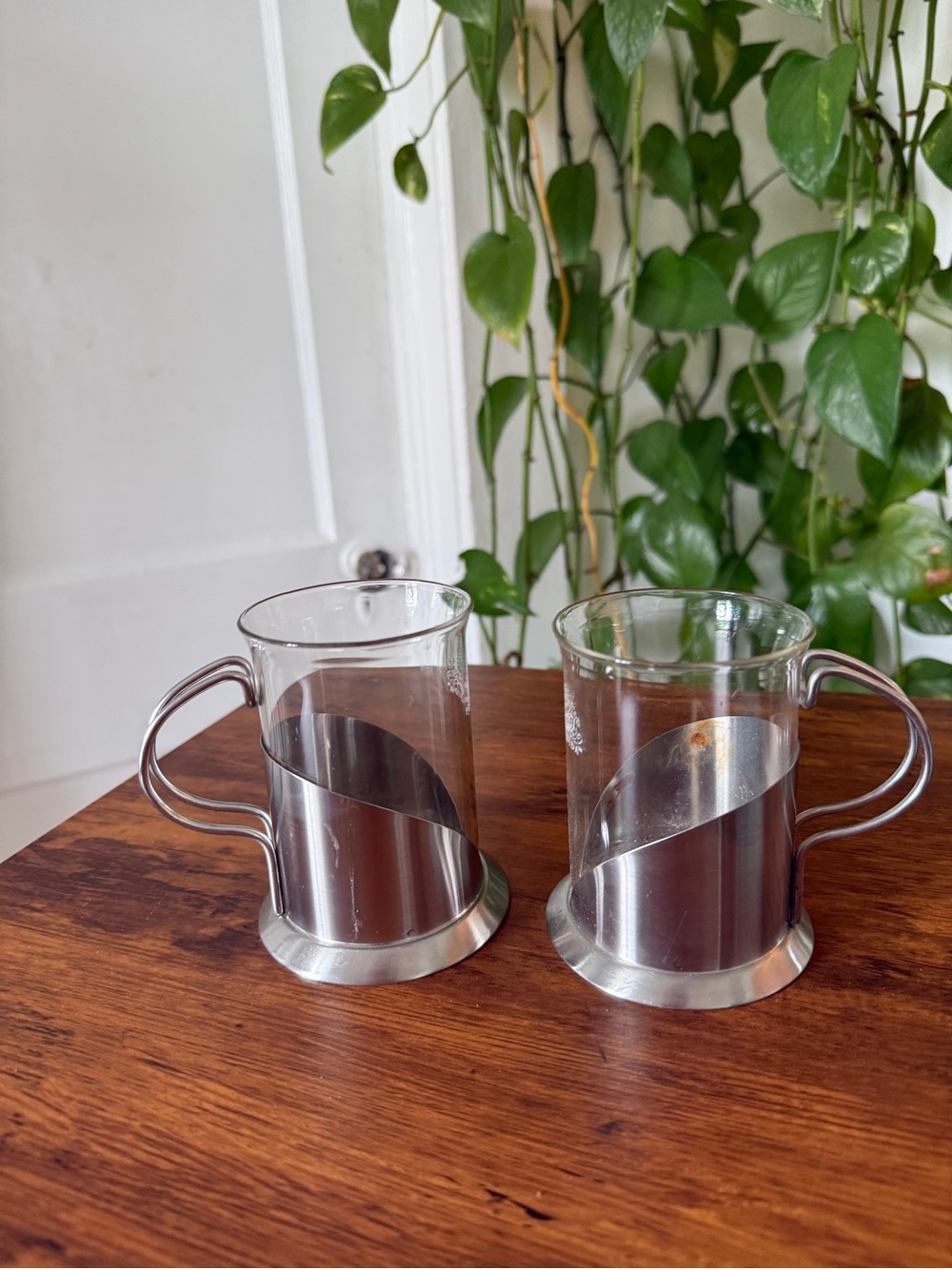 PURAVIDA Glass plastic and Stainless Steel Coffee Mugs - Clear/Steel
